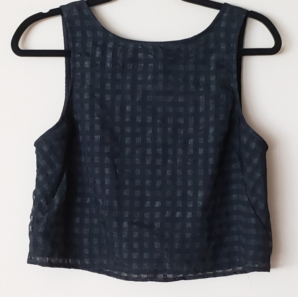 Elle black checkered mesh top